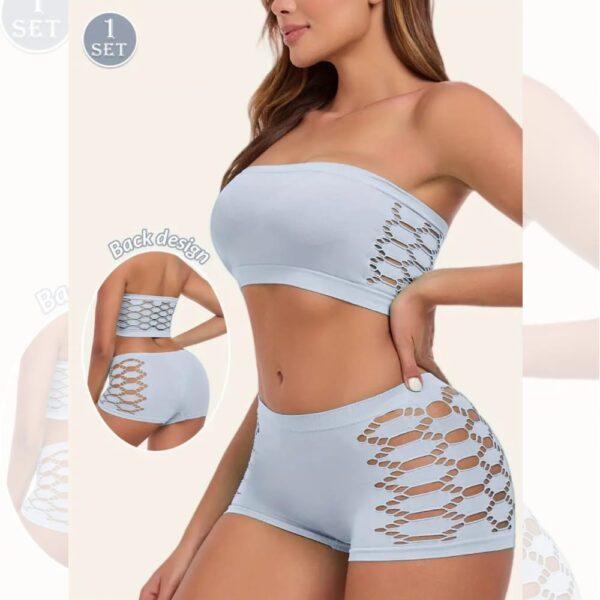 Conjunto Sexy de Top Strapless y Short con Aberturas Laterales