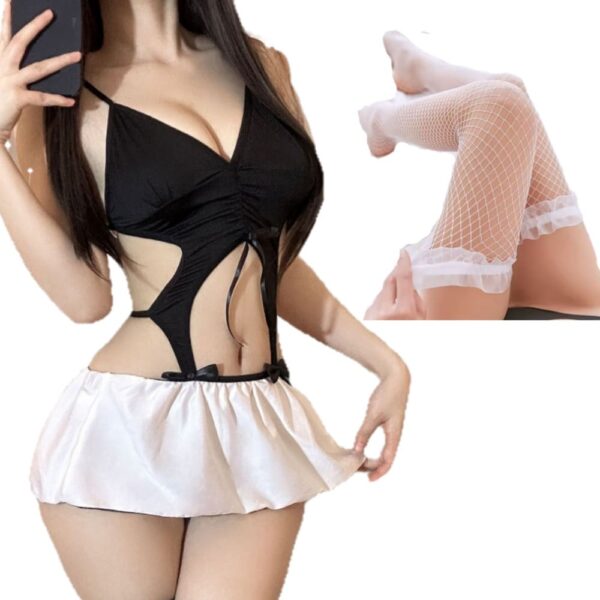 Disfraz Sexy de Sirvienta con Liguero y Medias de Red
