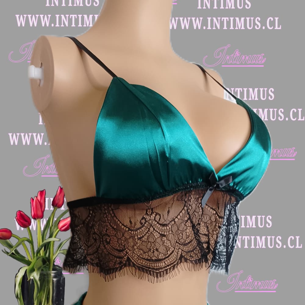 Pijama Satín Babydoll Verde Sex Mujer - Imagen 3