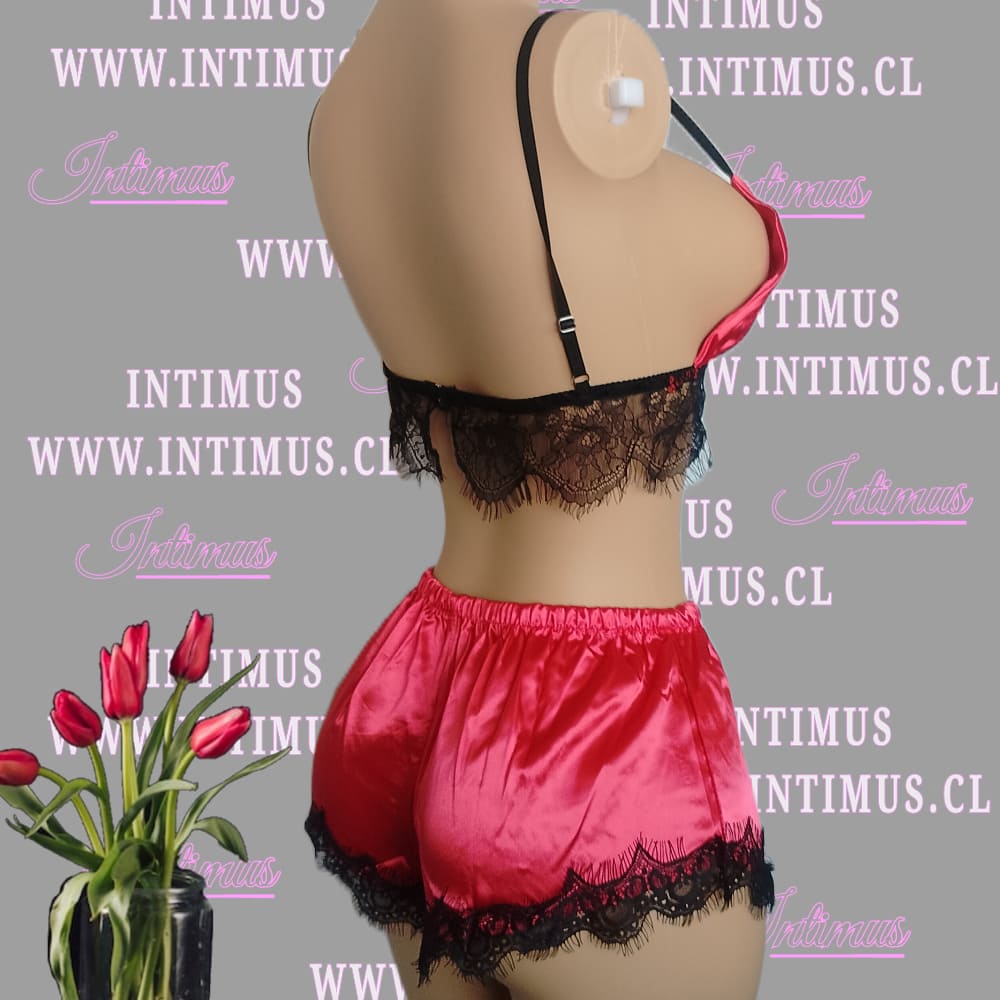 Pijama babydoll Sex Satín Rojo Mujer - Imagen 2