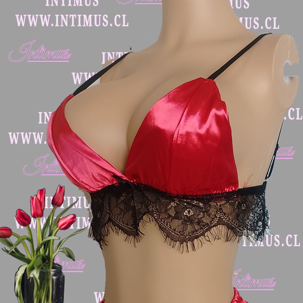 Pijama babydoll Sex Satín Rojo Mujer - Imagen 3