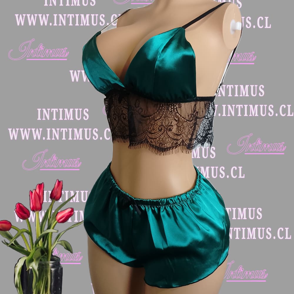 Pijama Satín Babydoll Verde Sex Mujer