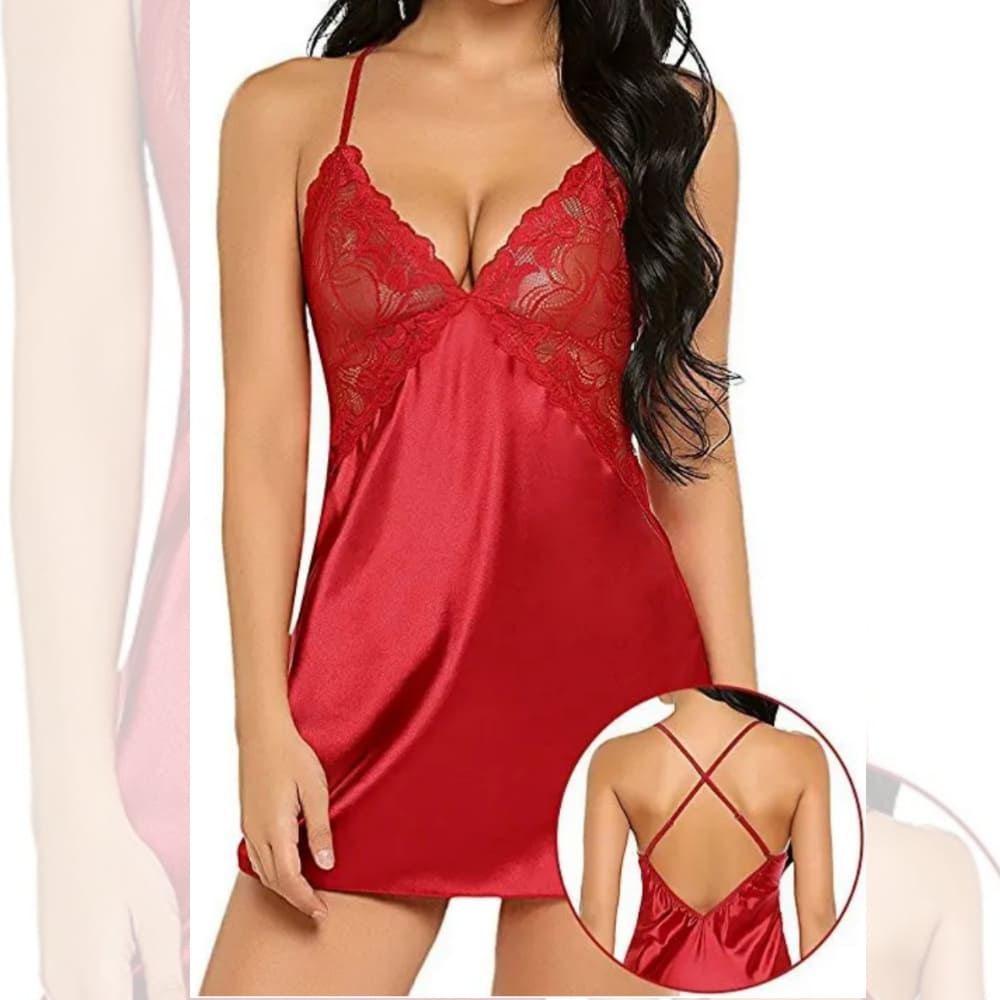 Camisón Sexy Satinado + Tanga Hilo