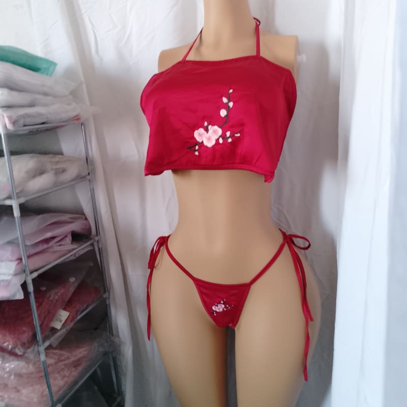 conjunto sensual top halter tanga ajustable - Imagen 7