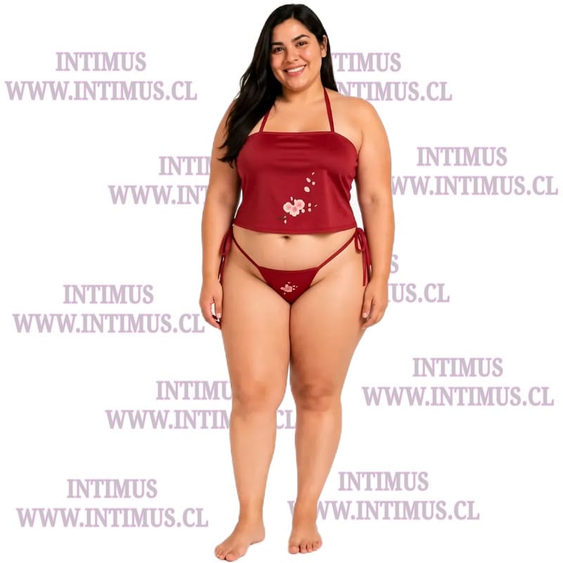 conjunto sensual top halter tanga ajustable - Imagen 4