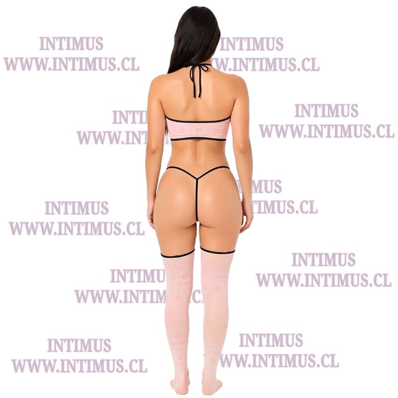 Conjunto Íntimo Femenina Body Tanga y Medias - Imagen 4